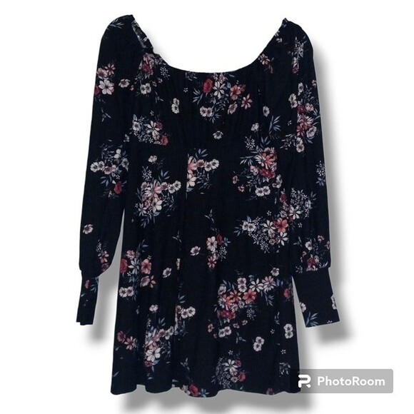 Lily Rose Small Dark Floral 'Emma' Dress-Skater-Elastic Scoop Neck-Tie Close - Picture 5 of 9